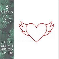 Winged heart Embroidery Design, freedom love, Valentines day, 6 sizes