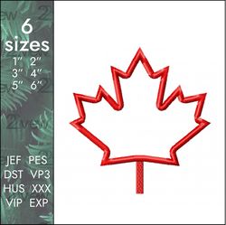 Maple leaf Embroidery Design, Canada satin symbol, 6 sizes