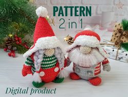 Christmas crochet gnome pattern PDF set - 2 gnomes, Santa gnome Pattern, Christmas Amigurumi crochet pattern