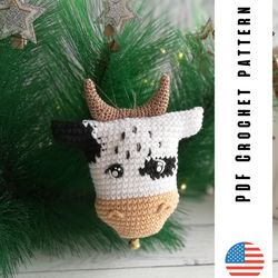 Crochet Bull pattern, amigurumi Christmas ornament, crochet bull Christmas tree decor, PDF pattern by CrochetToysForKids