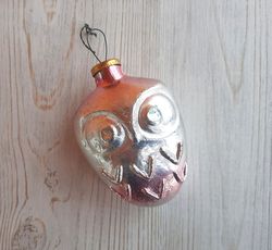 Owl Russian glass Christmas ornament vintage - Old Soviet New Year Tree decor toy antique