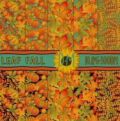 Leaf Fall Digital Paper set, 10 seamless patterns for scrapbooking and crafting