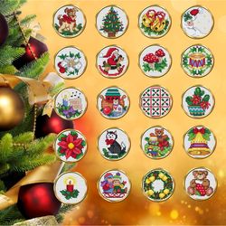 SET 20 Christmas Ornaments 1 Cross Stitch Pattern PDF Mini Round