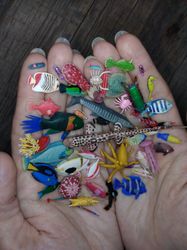 Large set of various miniature sea creatures 50 pcs , tiny fish for diorama, resin art or dollhouse aquarium