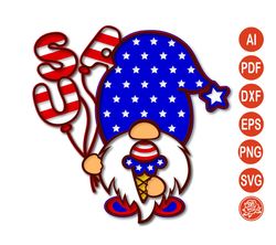 Layered Patriotic Gnome Mandala SVG, 4th of July DXF Files For Cricut