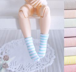 Set of three pairs of socks for Blythe dolls, Underwear for dolls, Clothes for Blythe, Striped short socks for doll