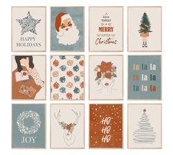 Boho Christmas Set of 12 Prints, Christmas Gallery Wall Art, Modern Christmas Nursery Art Print, Christmas Bundle Prints