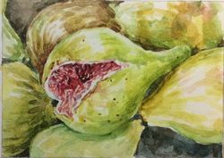"ACEO Figs" watercolor original wall art painting fruit still life picture