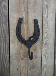 Hand forged double  hook with horseshoe, Towel, Mug, Bag, Coat, Rack, Hanger, Holder. Wrought iron, Blacksmith made