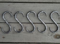 Set of 5 hand forged S hooks 4", Blacksmith made, Wrought iron, Pot rack, Utensil hook, Kitchen hardware, Hammered hooks