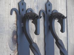 Set of 2 hand forged door pulls 12", Horse's head, Blacksmith made, Wrought iron, Steel gate & Shed handles