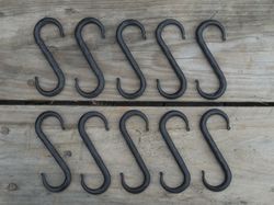 Set of 10 hand forged S hooks 4", Blacksmith made, Wrought iron, Pot rack, Utensil hook, Kitchen hardware, Hammered hook