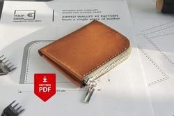 Leather zipper wallet pattern PDF one piece of leather