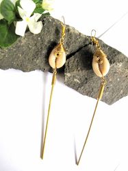 Top Cowrie Shell with Bottom Long Wire Statement Earrings