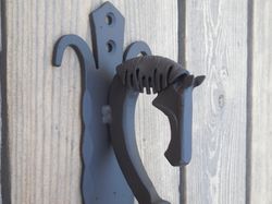 Set of 4 hand forged door pulls 12", Horse's head, Blacksmith made, Wrought iron, Steel gate & Shed handles