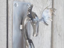 Hand forged door pull 11", Moose, Blacksmith made, Wrought iron, Steel gate, Entrance door pull handle, Square