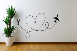 Airplane Flight, Love Flight Route, Travel Wall Sticker Vinyl Decal Mural Art Decor