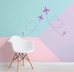 Airplane Flight, Love Route, Dotted Lines, Heart, Love, Travel Wall Sticker Vinyl Decal Mural Art Decor