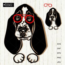 Basset Hound With Glasses SVG, Basset Hound Dog Mom Dad Shirt Design Clipart Cricut Vinyl Sublimation /31