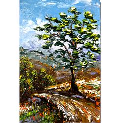 Tree Painting Landscape Original Artwork 6 by 4 inch by Oksana Stepanova