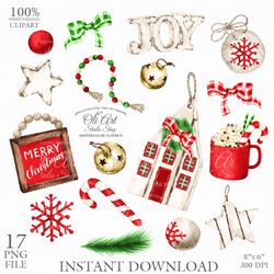 Merry Christmas Set Clip Art. Christmas House. Joy. Holiday. Hand Drawn Graphics, Digital Download. OliArtStudioShop