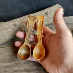 Handmade wooden coffee scoop from natural willow wood with decorated handle