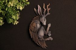 Magnet Wolpertinger forest rabbit with wings and horns gray hare