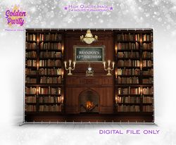 Old library party backdrop, old interior background, english style birthday