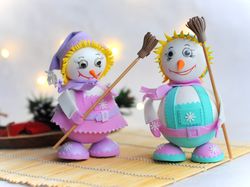 Snowman family for Christmas decor. Christmas ornament. Handmade snowman for Christmas holyday home decor and gift.