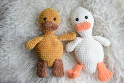 snuggle lovey set for twins, duck newborn gift, platypus baby cuddle toy, nursery toddler unisex gift boho nursery decor