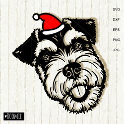 Miniature Schnauzer Santa Hat, Christmas Scott Terrier, Peeking Dog Shirt Design Decal Clipart Vector Cutfile Cricut /72