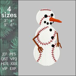 baseball snowman embroidery design, snow ball, 4 sizes