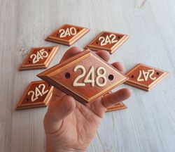 Wooden rhomb address number plate 248 - Soviet apartment door number sign vintage