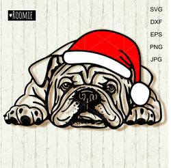 Christmas American Bulldog With Santa Hat Svg, English Bulldog SVG, Peeking dog Shirt Design Clipart Cut file /184