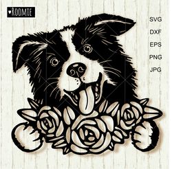 Cute Border Collie With Flowers Svg For Cricut, Peeking dog Shirt Design Decal Clipart Vector Cut file Cricut Vinyl /105
