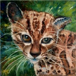 "Wild cat" oil painting on canvas. Size: 30 by 30 cm (11.811 by 11.811 in)   interior decor.