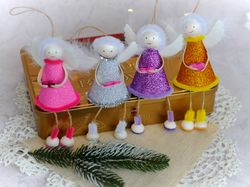 Christmas ornament Angel figurine. Angel doll for Christmas tree decor. Handmade hanging angel for holiday decorations
