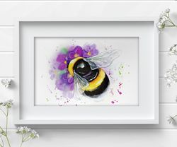 Watercolor new original bumblebee painting home wall decor bee by Anne Gorywine