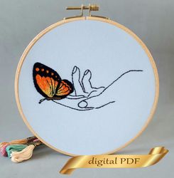 Orange butterfly pattern pdf embroidery, Easy embroidery DIY