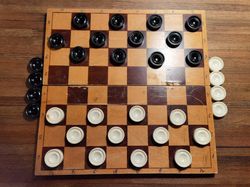 Checkers chess 2in1 set USSR Latvia wooden vintage chess board 29x29cm