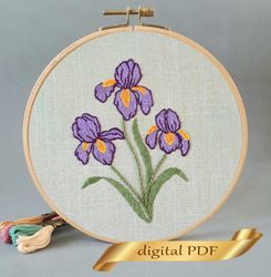 Irises pattern pdf embroidery, Easy embroidery DIY