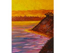 Santa Barbara Beach Painting Sunset Artwork California Coastal Oil Painting 10 by 8 Seascape Original Art
