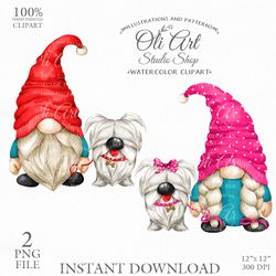 Gnome Walking the Dog Clip Art. Cute Characters. Hand Drawn graphics. Digital Download. OliArtStudioShop