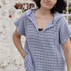 crochet hoodie top pattern, summer tunica women
