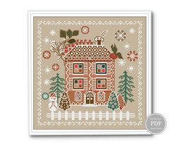 Gingerbread house. Cross Stitch Sampler. Christmas Embroidery. New Year Cross Stitch. Modern design. PDF pattern. 119