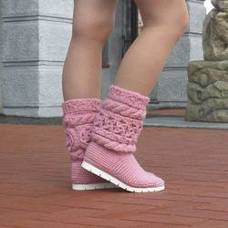 Snow ankle boots Knit ankle boots Crochet boots womens Knitted boots womens