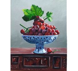 Grape Painting, Still life Painting, Vase painting, Fruit Artwork, 8 by 10 inches