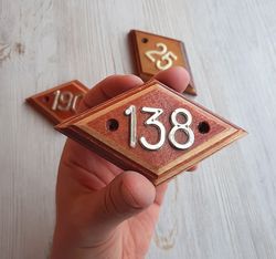 Wooden rhomb address number plate 138 - Soviet apartment door number sign vintage