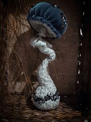 Amanita textile mushroom for Home decor.Soft skulpture gray christmas mushroom.