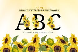 Watercolor Sunflower Alphabet & Number Collection, Floral Alphabets, Floral Letters, Botanical Alphabets, Wedding Letter